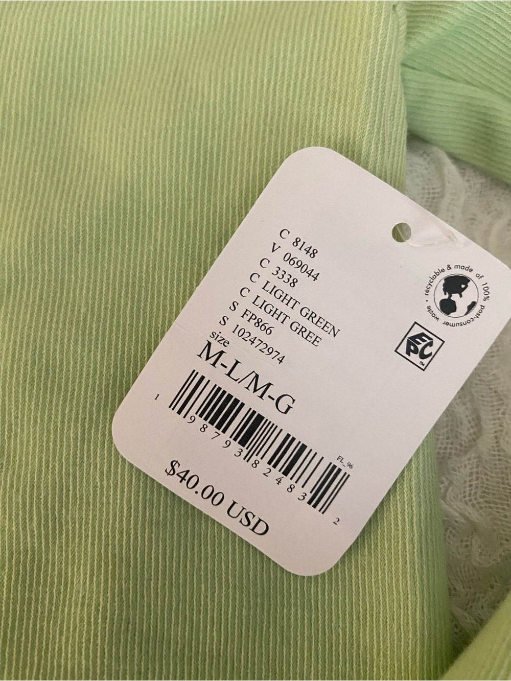 NWT INTIMATELY FREE PEOPLE LONG SLEEVE RIBBED HENLEY GREEN SHIRT SIZE M/L - Picture 3 of 8